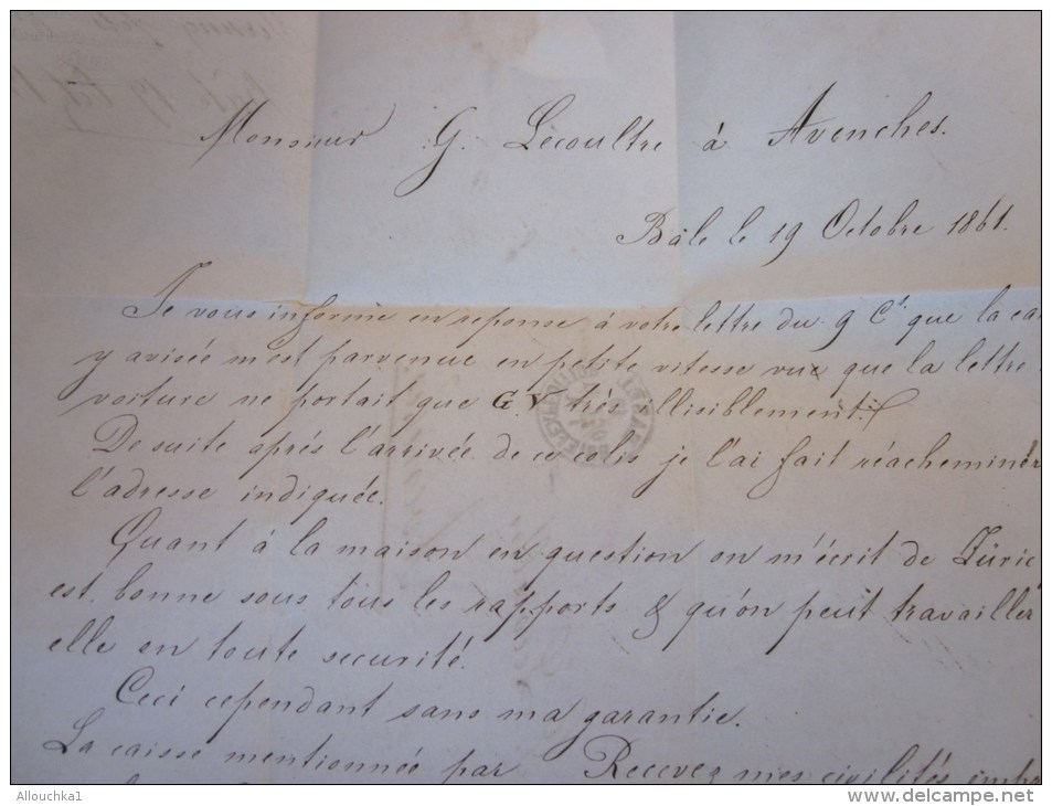 19 Octobre 1861 Lettre (mignonnette) + Courrier De Basel Brief ExpéditionSuisse Helvetia-pour Avenche (Taxe ) - 1843-1852 Poste Federali E Cantonali