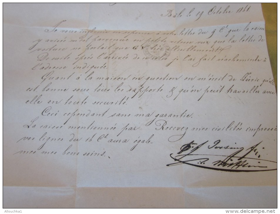 19 Octobre 1861 Lettre (mignonnette) + Courrier De Basel Brief ExpéditionSuisse Helvetia-pour Avenche (Taxe ) - 1843-1852 Kantonalmarken Und Bundesmarken