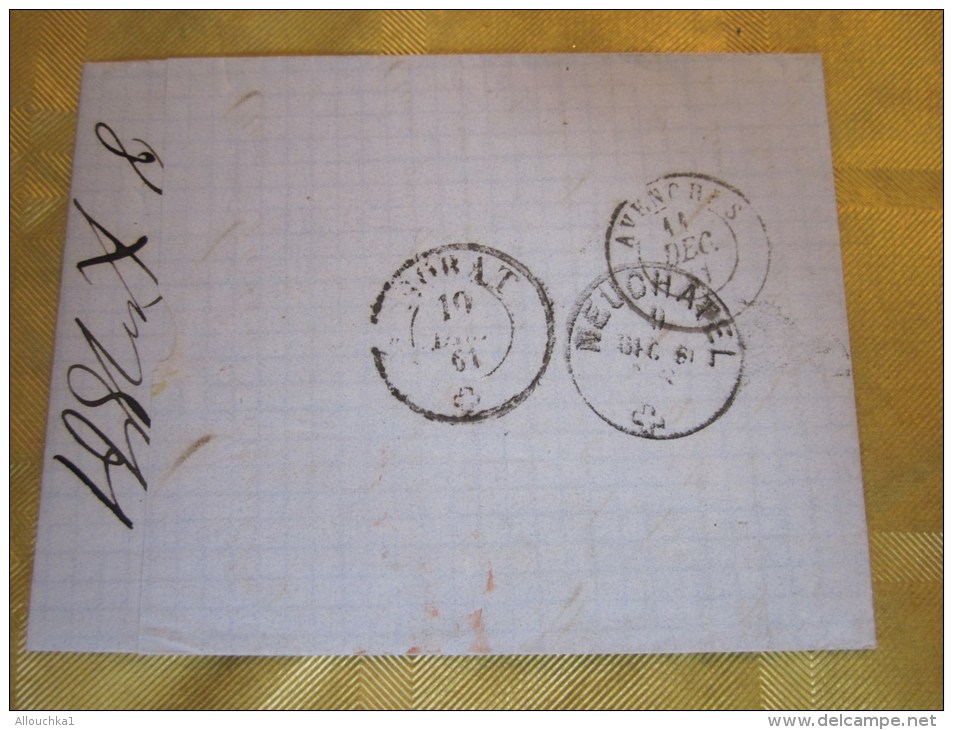 9 déc 1861 Lettre (mignonnette)+Courrier de LOCLE  Suisse Helvetia-Pr lamineur à Avenche (Taxe )