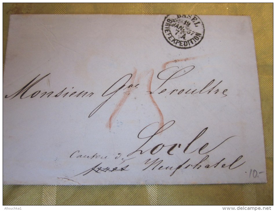 19 Jan 1857 Lettre(mignonnette)+Courr Ier Basel Bale Briefexpédition Suisse Helvetia-Pr Lamineur à LOCLE /Neuchâtel(Taxe - Lettres & Documents