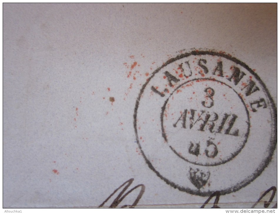 3 Avril 1845 Lettre (mignonnette)+Courrier De Lausanne  Suisse Helvetia-Pr Genève Cachet CAD Rouge(Taxe)+ Cachet De Cire - 1843-1852 Federale & Kantonnale Postzegels