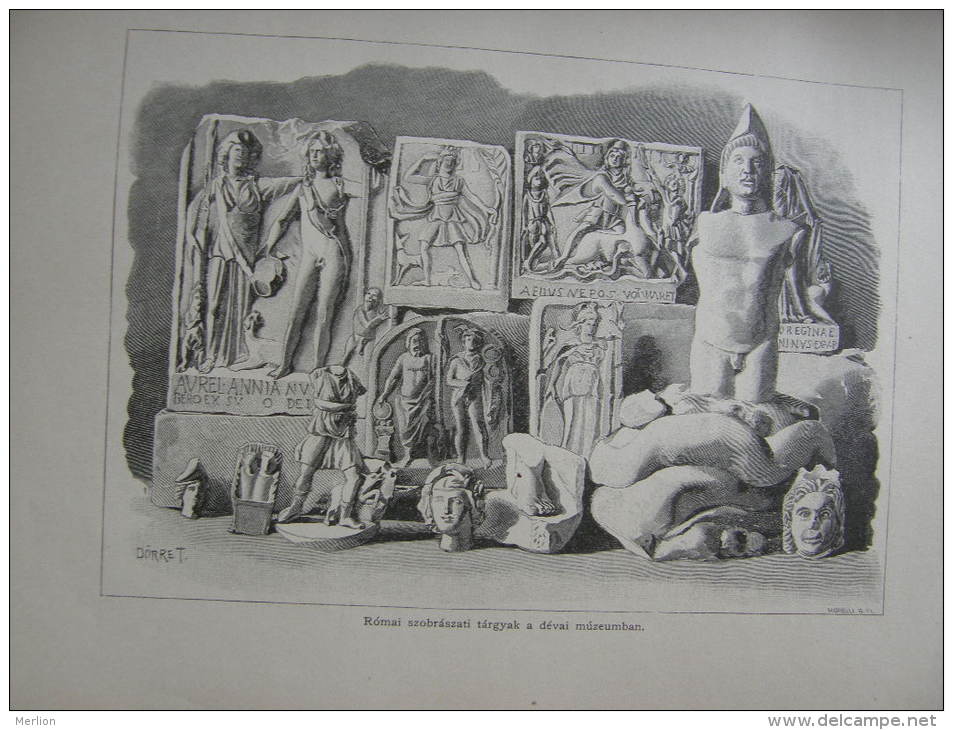 Hungary-Romania -Erdély - Deva - Roman Statues  -Dacia -archeology Print Ca 1895  1OM20.31 - Estampas & Grabados