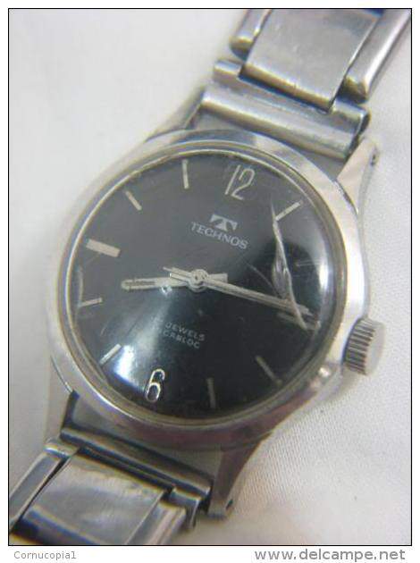 OLD TECHNOS INCABLOC 17 JEWELS BLACK DIAL GENTS WATCH - Autres & Non Classés