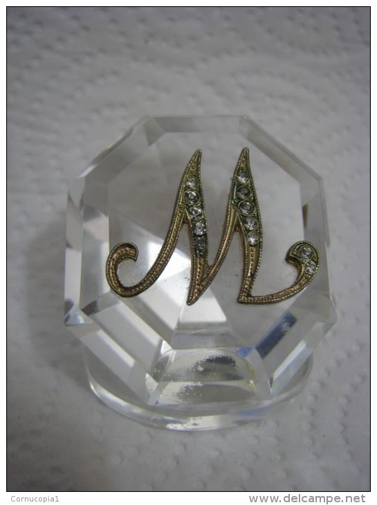 \""M\" Rhinestone Monogram Crystal Paperweight - Paper-weights