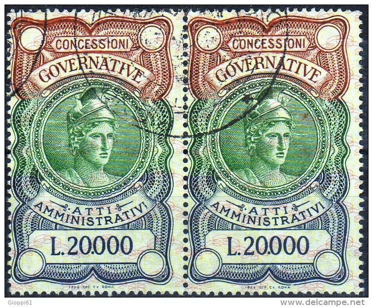 Coppia Concessione Governativa L. 20000 - Revenue Stamps