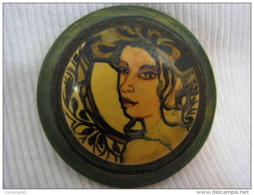 Portrait Of Woman Artisan Hand Painted Brooch Israel - Other & Unclassified