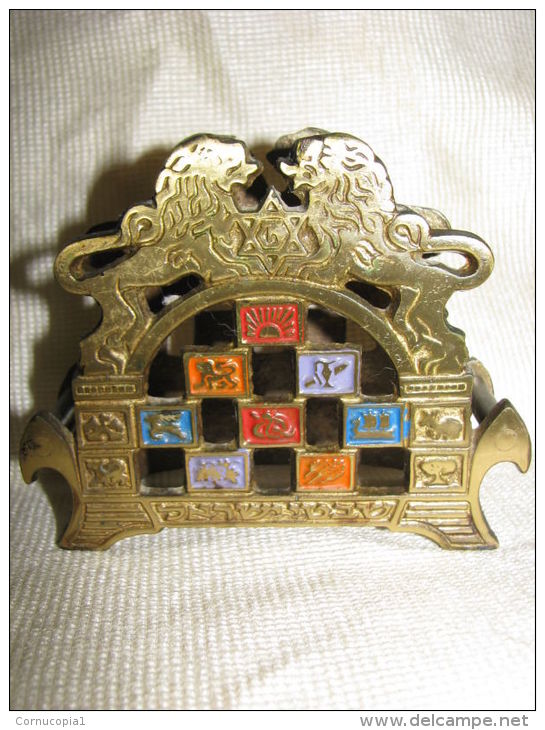 TRIBES OF ISRAEL ~ LIONS ~ BRASS NAPKIN HOLDER 1960´ - Bronces