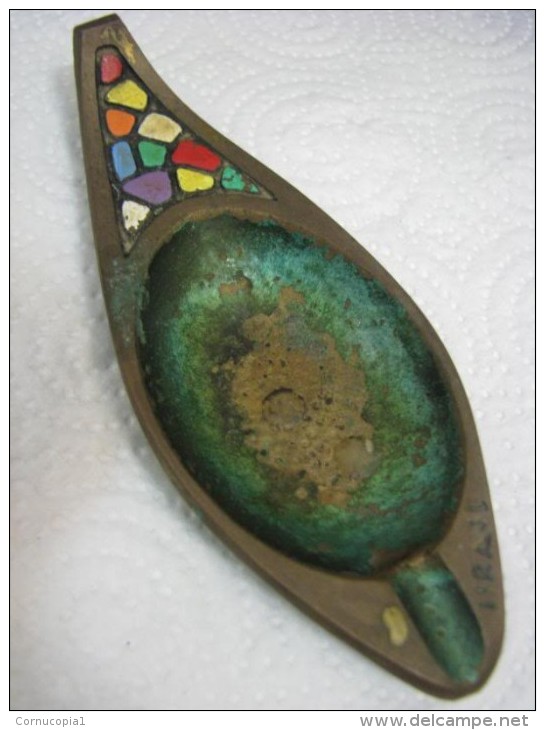 VINTAGE MULTICOLORED BRASS ASHTRAY DAYAGI ISRAEL - Bronzes