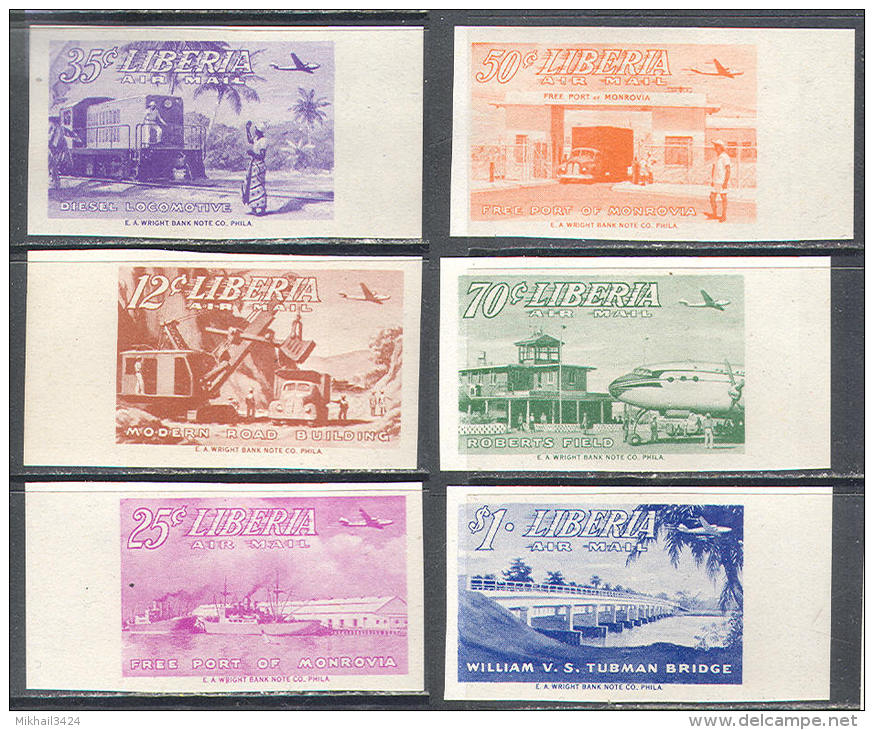 M1723 Aviation Airport Trains Ships Geology Cars 1953 Liberia 6v Set MNH ** Imperf Imp - Airplanes