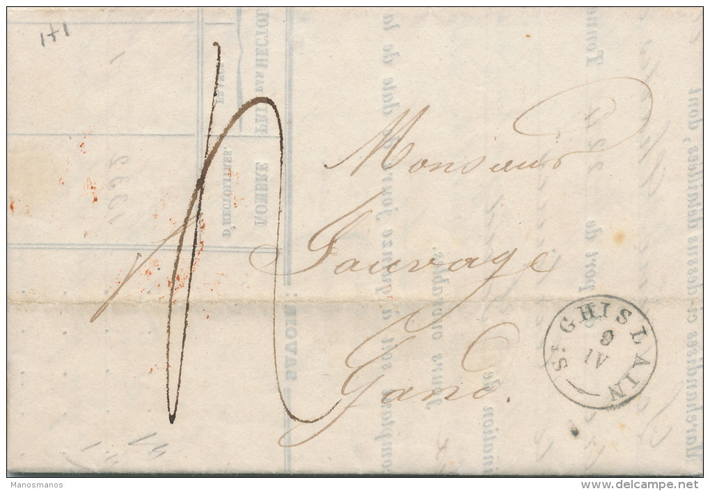 952/21 - Lettre Précurseur Type 18 ST GHISLAIN 1841 Vers GAND - Port 4 Décimes - 1830-1849 (Belgique Indépendante)