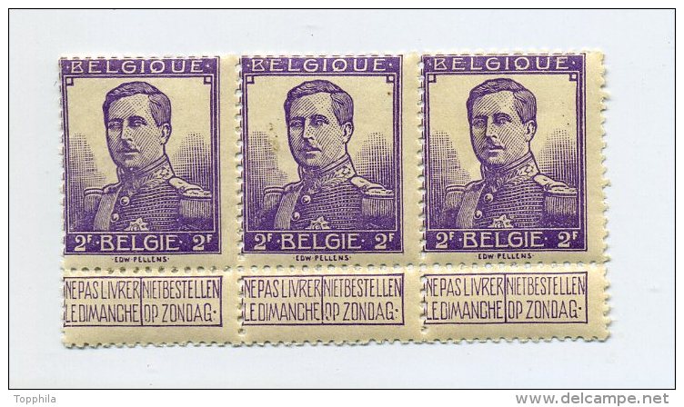 1912 BELGIQUE, PELLENS 2 FR COB 117, Bande De 3, **  MNH Cote 135 &euro; - 1912 Pellens