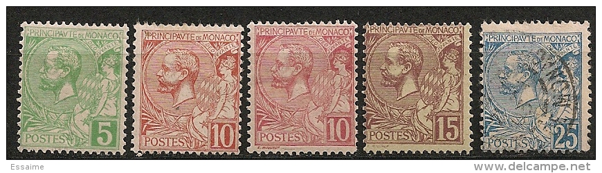 Monaco. 1901. N° 22-24 Neuf * MH. N° 25 Oblit. - Other & Unclassified