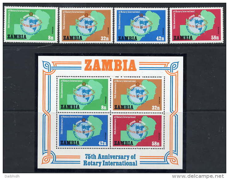 ZAMBIA 1980 Rotary International Set Of 4 Values + Block MNH / **.  SG 306-10 - Zambie (1965-...)