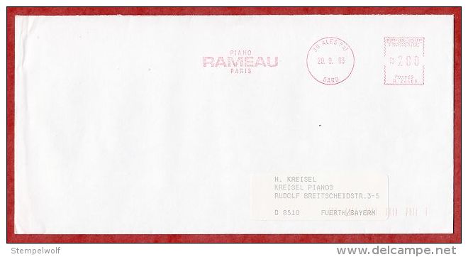 Brief, Absenderfreistempel Piano Rameau Paris, Ales 1993 (44058) - Musik