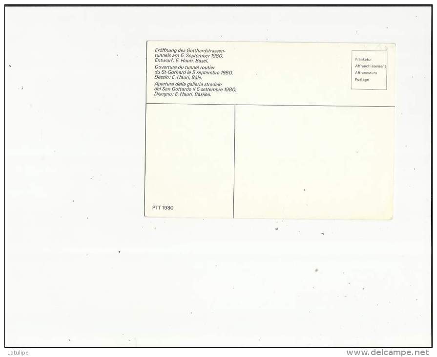 Carte De L'Ouverture Du Tunnel Routier Du St-Gothard En Septembre 1980 - Altri & Non Classificati