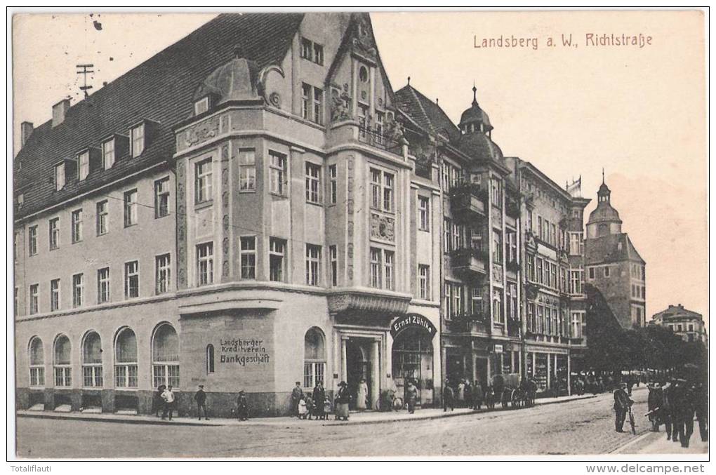 Landsberg Warthe Richtstraße Belebt Geschäft Ernst Zühlke Bankgeschäft Landsberger Kreditverein Gorzow  9.4.1915 - Neumark