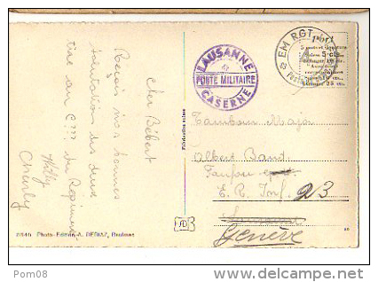 SUISSE - LAUSANNE - POSTE MILITAIRE CASERNE - EM RGT - DEST: GENEVE - - Oblitérations