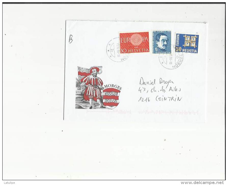 Enveloppe Timbrée  De Mr Bulliard A Orben  Morges Suisse Adressé A Mr Dreyer A Cointrin  1216  Suisse - Frankiermaschinen (FraMA)