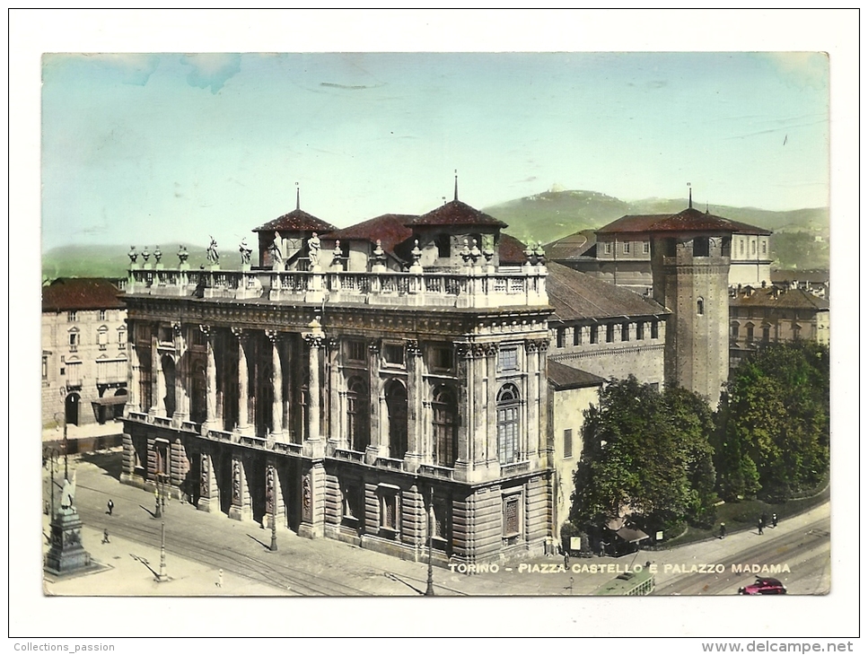 Cp, Italie, Torino, Piazza Castello E Plazzo Madama, Voyagée - Otros Monumentos Y Edificios