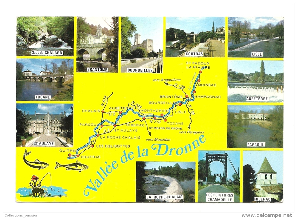 Cp, Carte Géographique, Vallée De La Dronne, Voyagée 1980 - Carte Geografiche