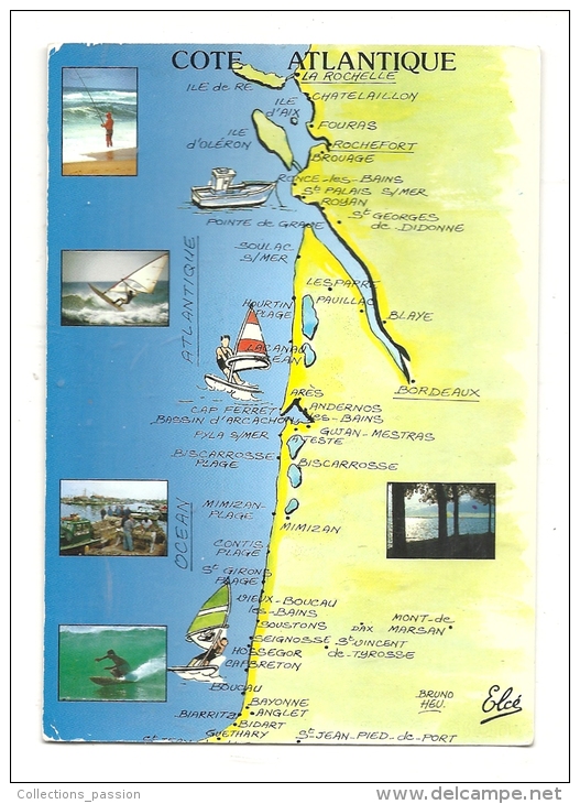 Cp, Carte Géographique, Côte Atlantique - Landkarten