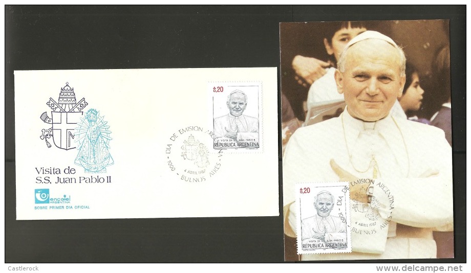 O) 1987 ARGENTINA, POPE JOHN PAUL II, COAT, VIRGIN, UNUSED XF- - Neufs