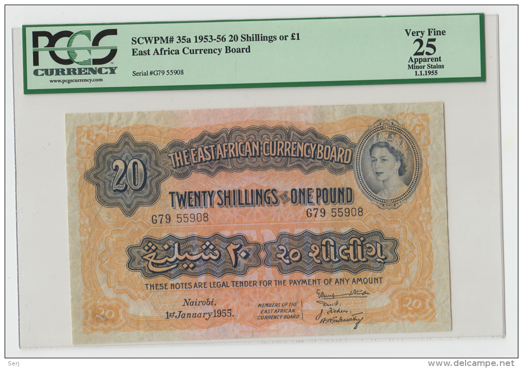 BRITISH EAST AFRICA 20 SHILLINGS 1955 VF (PCGS 25) P 35a - Autres - Afrique