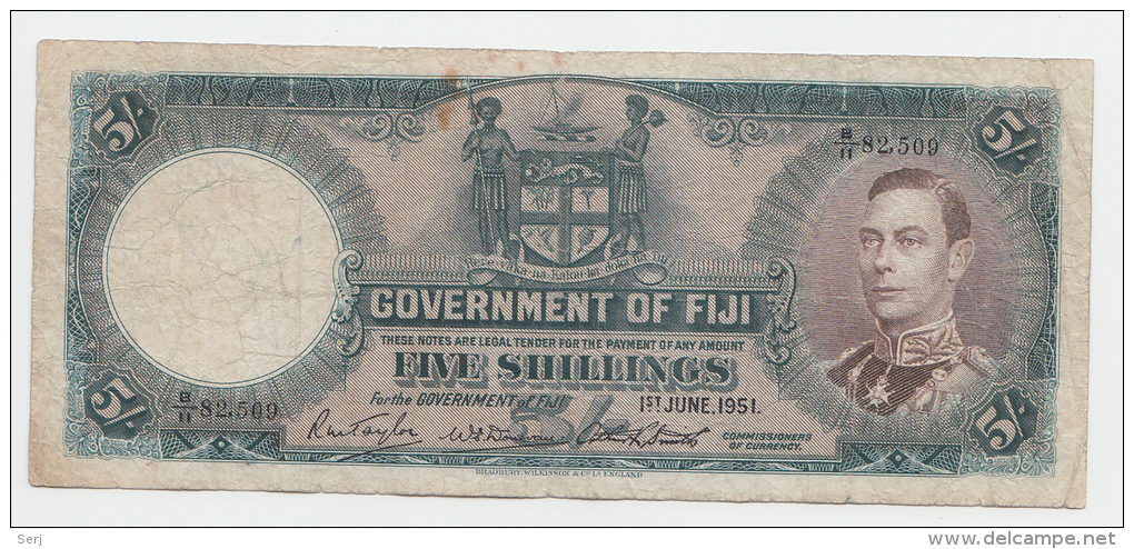 Fiji 5 Shillings 1951 F+ P 37k 37 K - Fiji