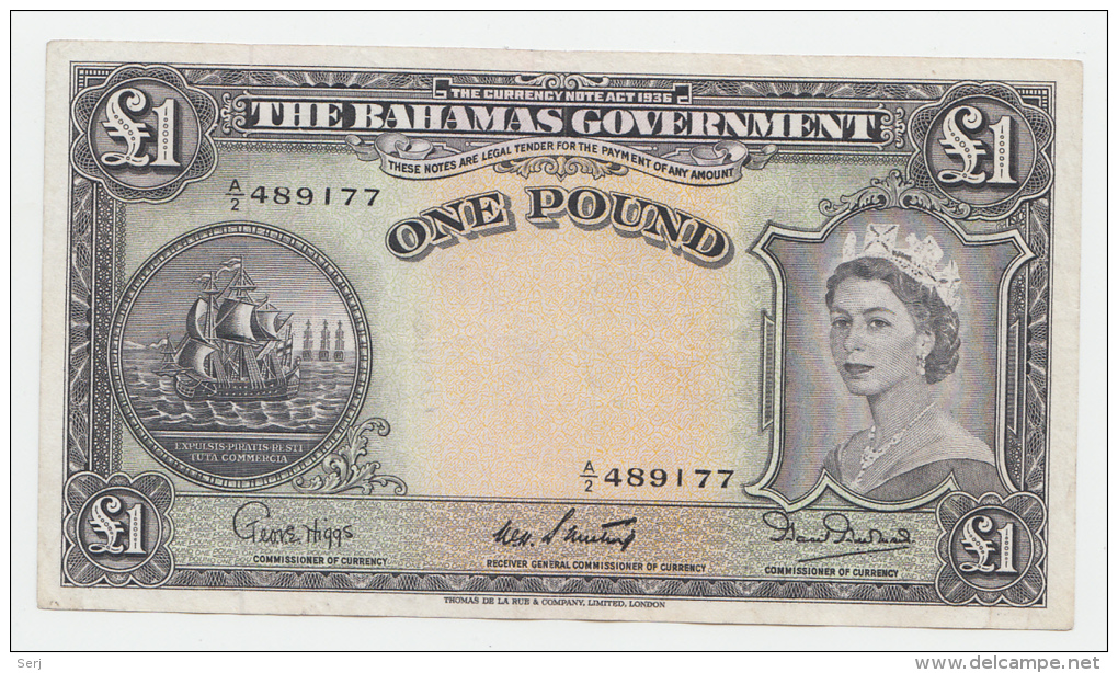 Bahamas 1 Pound 1953 VF++ Crispy  RARE Banknote P 15b  15b - Bahamas