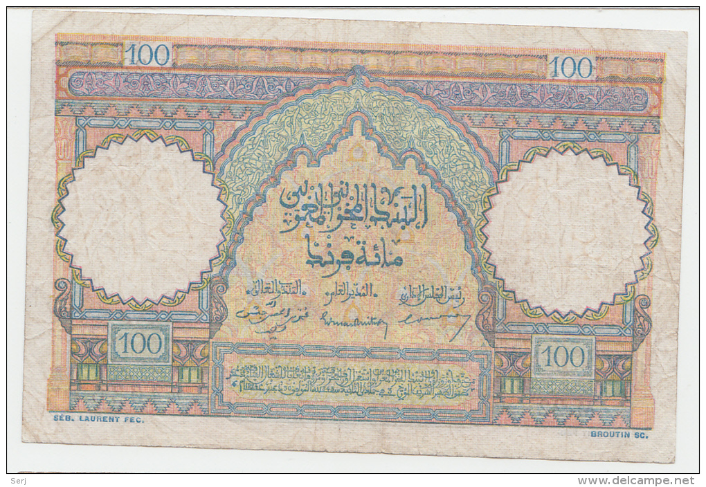 Morocco 100 Francs 9-1- 1950 AVF Banknote P 45 - Marocco