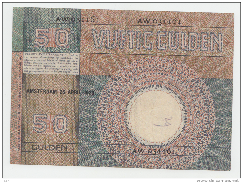 Netherlands 50 Gulden 1929 VF++ P 47 "Jac. Jongert" RARE - 50 Florín Holandés (gulden)