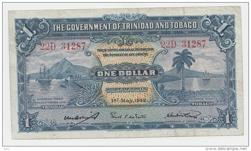 Trinidad &amp; Tobago1 Dollar 1942 VF+ CRISP Banknote P 5c 5 C - Trindad & Tobago