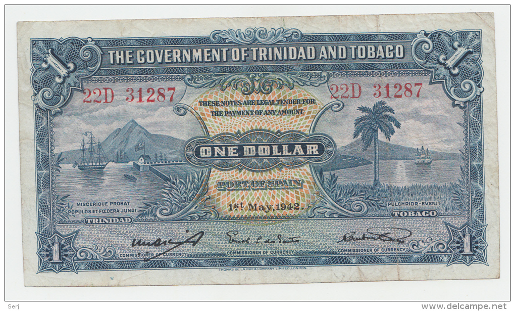 Trinidad &amp; Tobago1 Dollar 1942 VF+ CRISP Banknote P 5c 5 C - Trinidad & Tobago