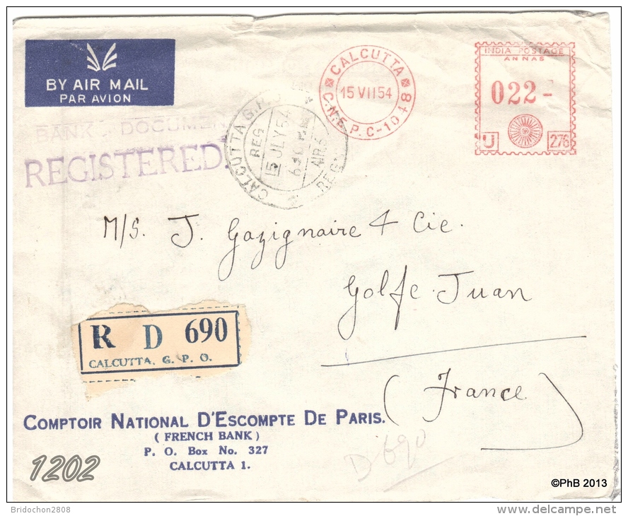 MARCOPHILIE POSTAL HISTORY INDIA CALCUTTA 1954 - Airmail