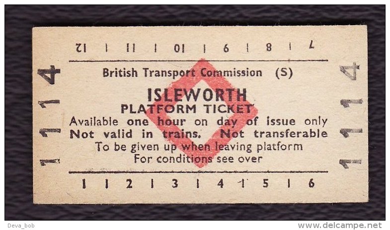 Railway Platform Ticket ISLEWORTH BTC(S) Red Diamond Edmondson - Europa