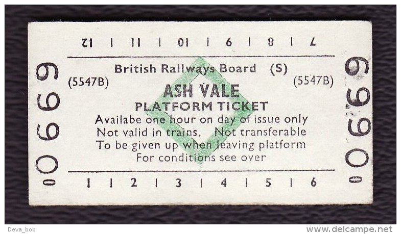 Railway Platform Ticket ASH VALE BRB(S) Green Diamond Edmondson - Europe