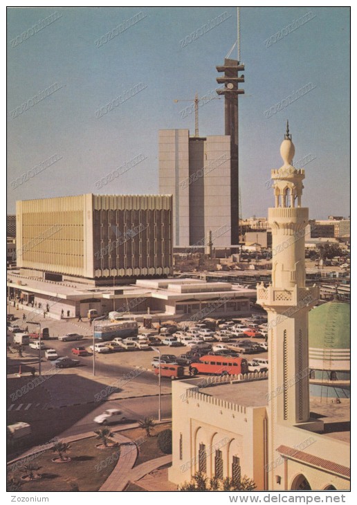 KUWAIT,Telecommunications Centre,  OLD BUS , Old Car, Old Postcard - Kuwait