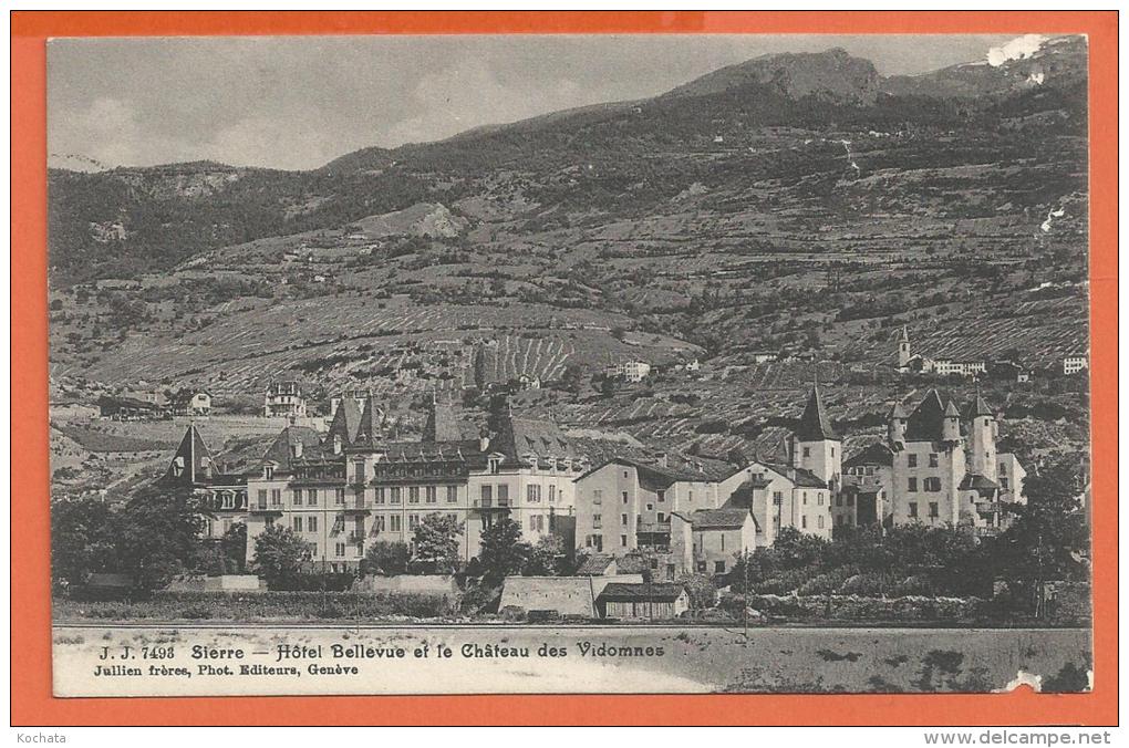 FEL935, Sierre, Hôtel Bellevue Et Le Château Des Vidomnes, 7498, Traces D'usure, Circulée 1908 - Other & Unclassified