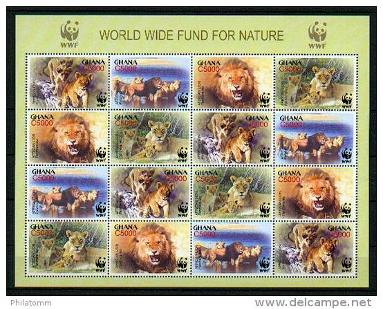 WWF - Ghana - Mi.Nr. 3701 / 3704 - "Löwe" (4-er Kleinbogen / 4 Set Mini Sheet) ** - Ungebraucht