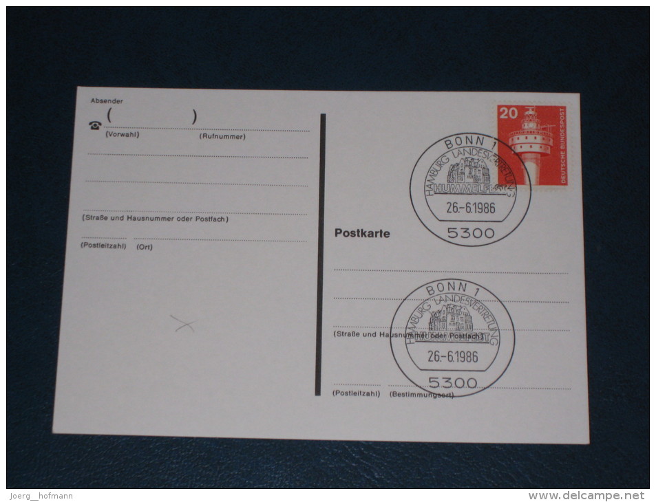 Karte Germany Bund Sonderstempel 1987 5300 Bonn Hamburg Landesvertretung Hummelfest - Franking Machines (EMA)