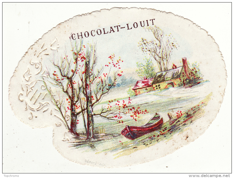 CHROMO Découpis Gaufrée Chocolat Louit Palette De Peinture Paysage Barque - Louit