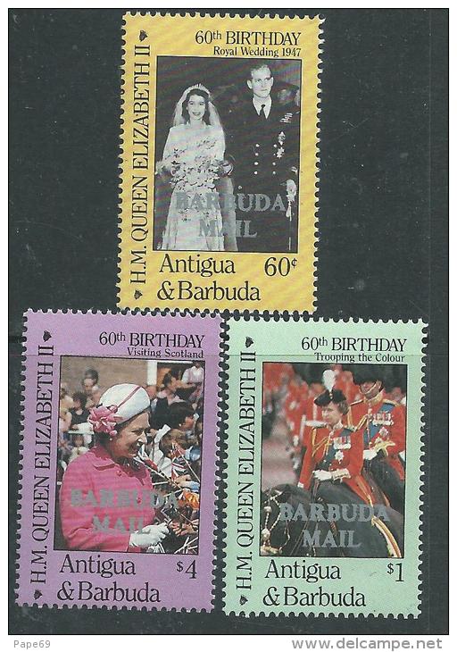 Barbuda N° 814 / 16 XX  60ème Anniversaire De S. M. Elisabeth II, Les 3 Valeurs  Sans Charnière  TB - Barbuda (...-1981)