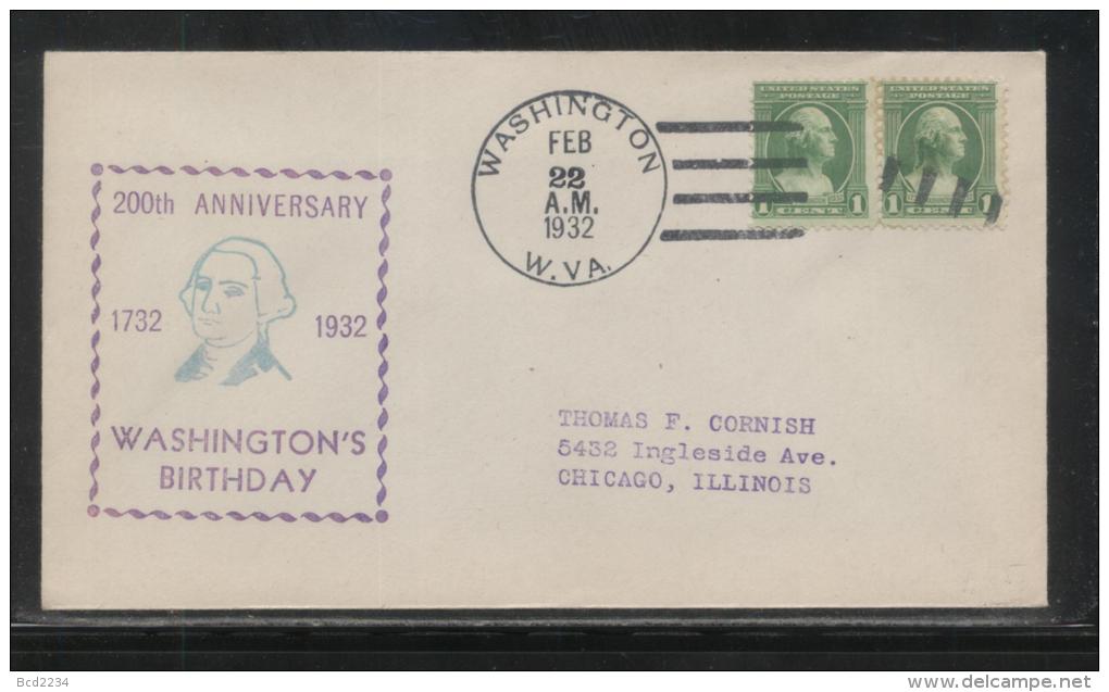 USA 1932 GEORGE WASHINGTON BICENTENNIAL COVER WASHINGTON WEST VIRGINIA PRESIDENT AMERICAN INDEPENDENCE - George Washington