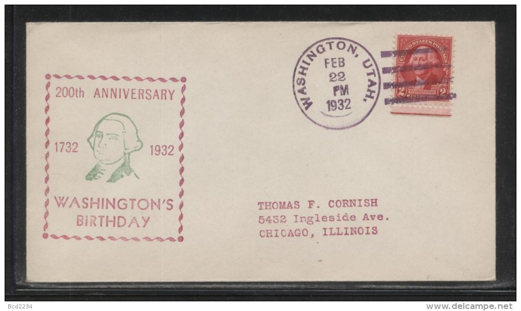 USA 1932 GEORGE WASHINGTON BICENTENNIAL COVER WASHINGTON UTAH PRESIDENT AMERICAN INDEPENDENCE - George Washington