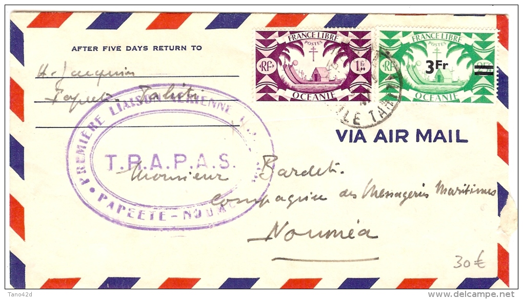 LBL23 - OCEANIE LETTRE AERIENNE PAEETE / NOUMEA  NOVEMBRE 1947  CACHET T.R.A.P.A.S. - Poste Aérienne