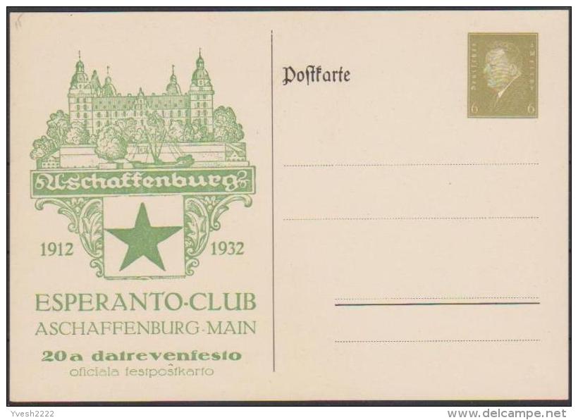 Allemagne 1932. Entier Postal TSC. Esperanto-Club Aschaffenburg. Château D'Aschaffenburg Et Voilier, étoile Espérantiste - Esperanto