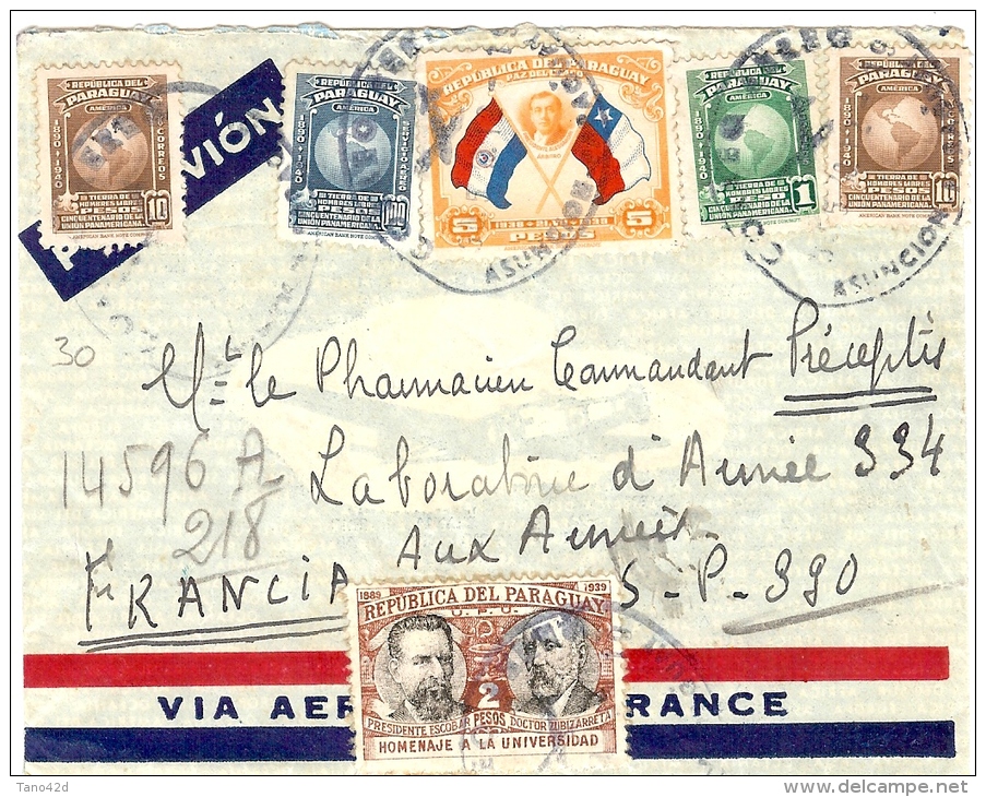 LBL23 - PARAGUAY - PERIODE II GM - LETTRE AVION REC. LEGATION DE FRANCE A ASUNCION / SP 390 JUIN 1940 - Paraguay