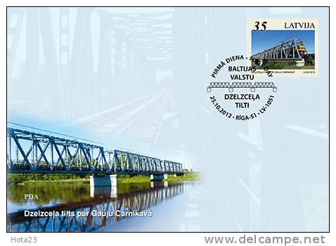 Latvia 2012 Bridges And Train Of Baltic States S/s + STAMP  - Joint Issue Estonia, Lithuania FDC - Lettonie