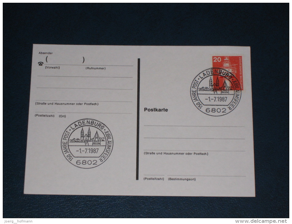 Karte Germany Bund Sonderstempel 1987 6802 Ladenburg 150 Jahre Post  Jubiläumsfeier - Franking Machines (EMA)