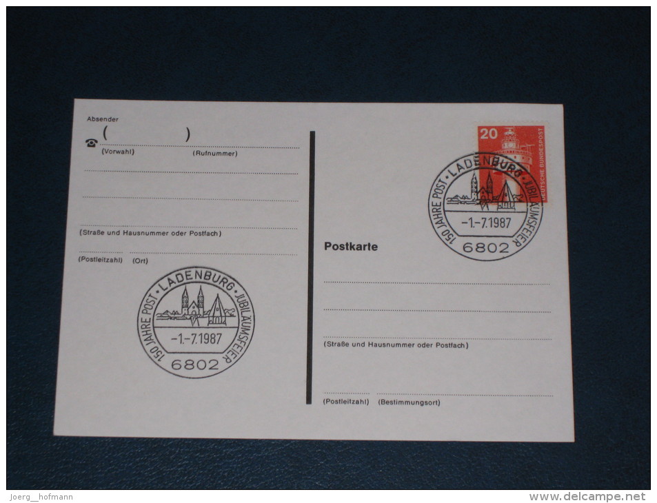 Karte Germany Bund Sonderstempel 1987 6802 Ladenburg 150 Jahre Post  Jubiläumsfeier - Maschinenstempel (EMA)